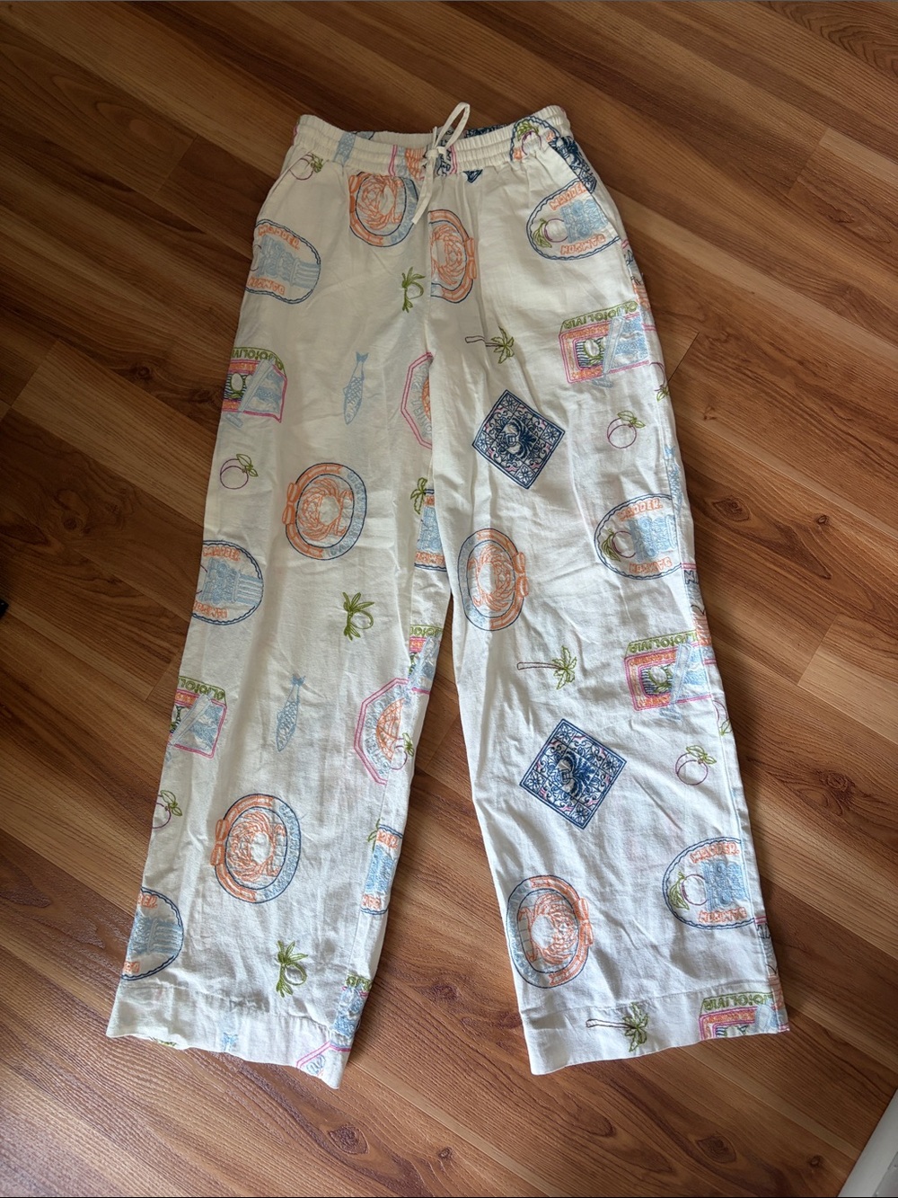 Damson Madder Anthropologie Linen Printed Embroidered Pants - Picture 4 of 11